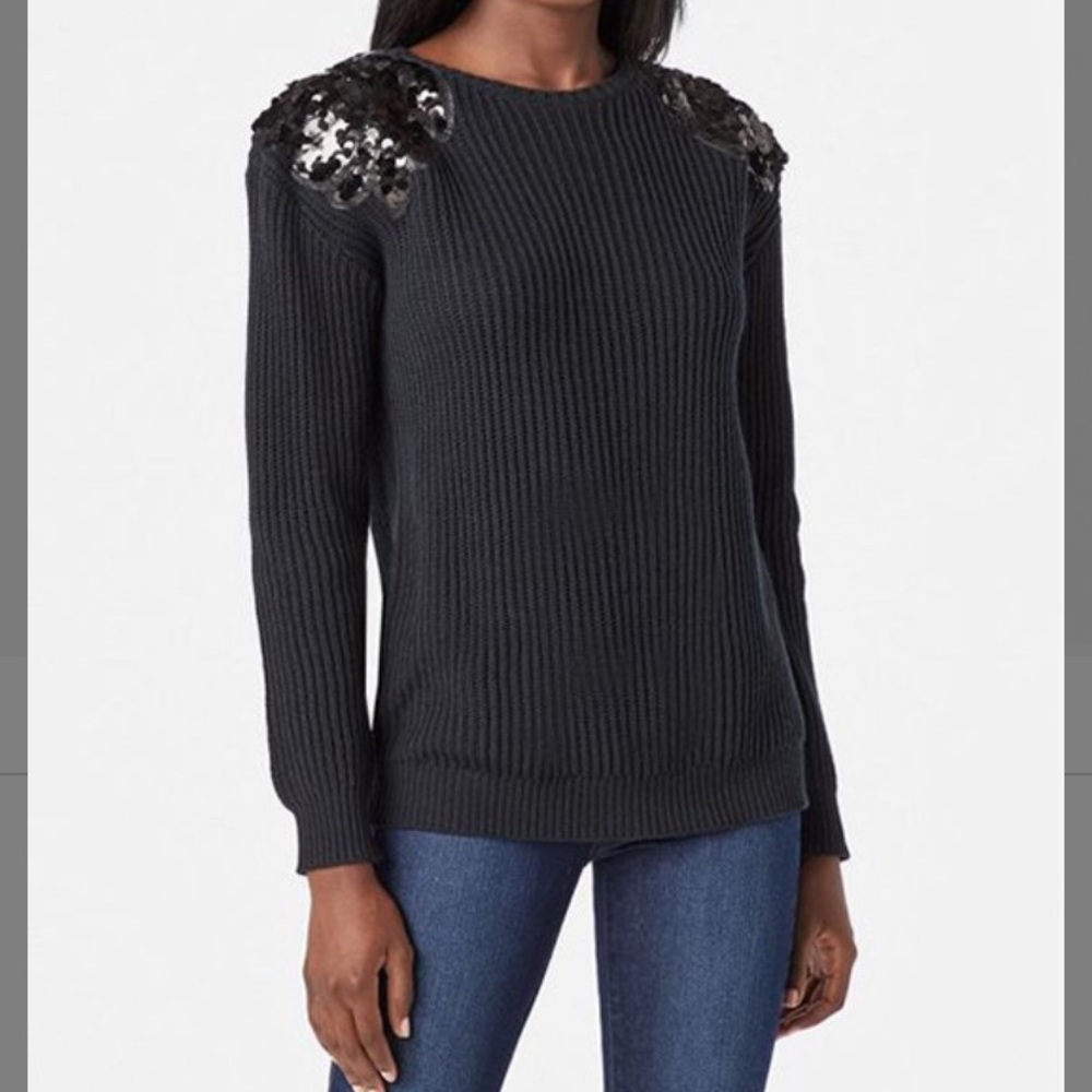 JustFab Black Sequin-Accent Crewneck Sweater S